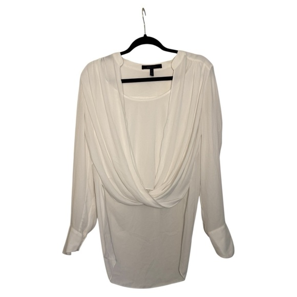 BCBGMaxAzria Tops - BCBGMAXAZRIA White Draped High Low Blouse